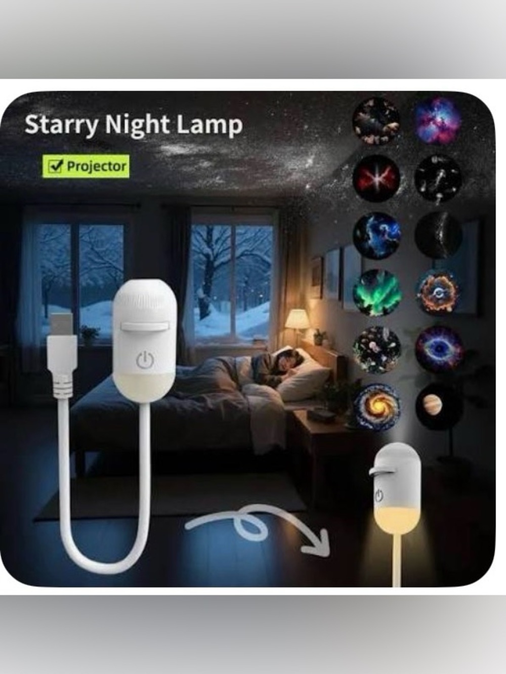 USB Flexible Gooseneck Mini Projector Lamp - Black